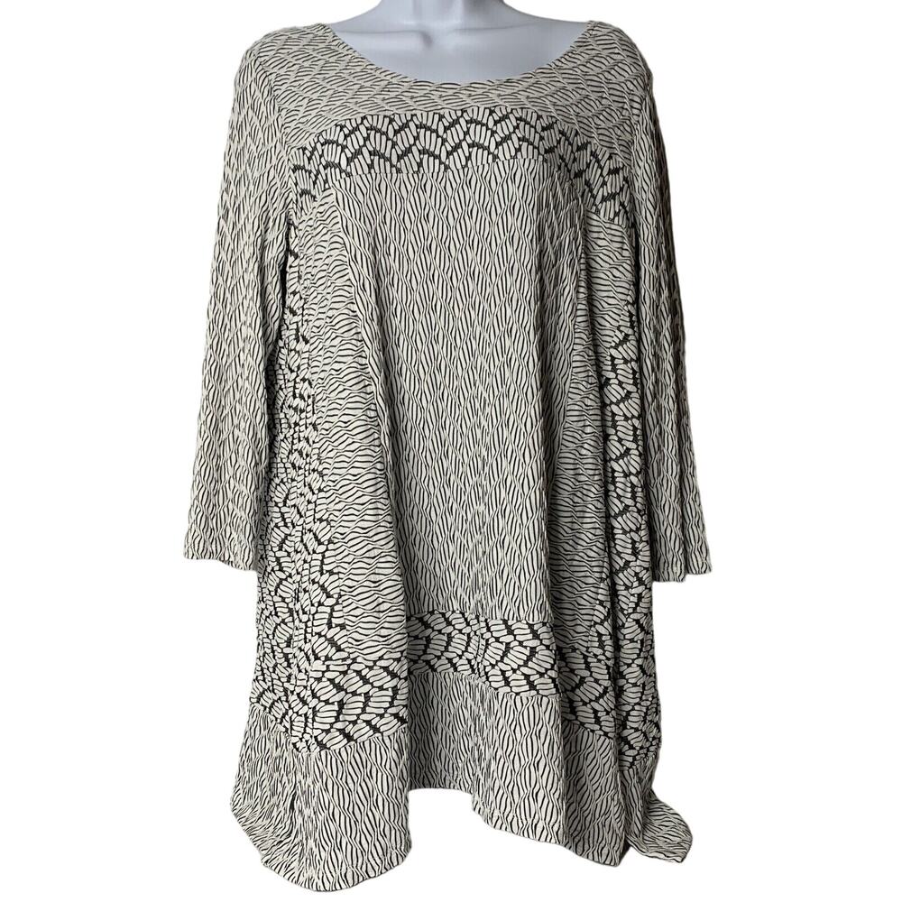 Habitat Textured Tunic Knit Shirt Top SMALL Comfort White Black 3/4 Sleeve